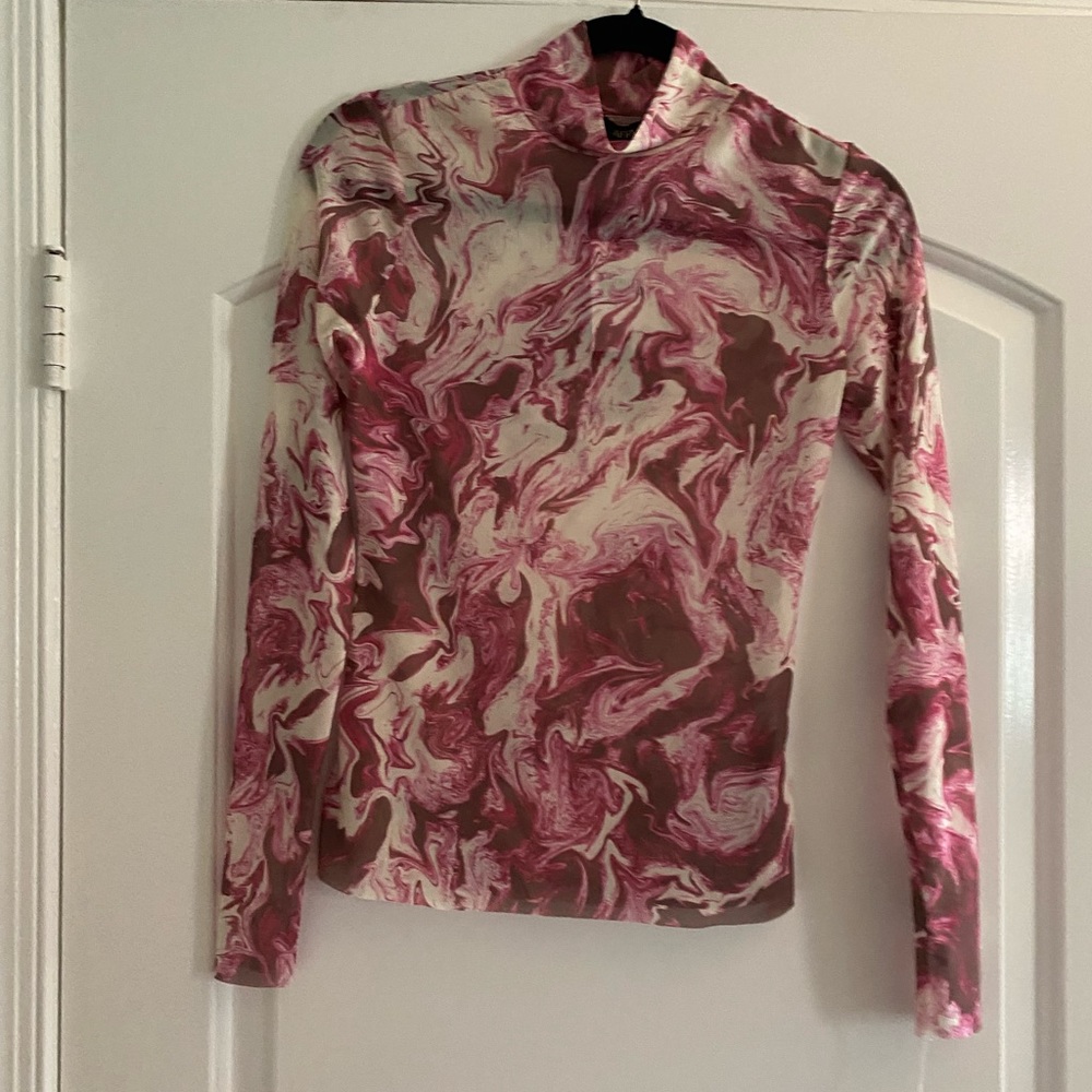 Afrm long sleeve berry swirl mesh top